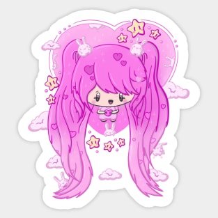 Cute lovable bubble head girl in kawaii style Sticker